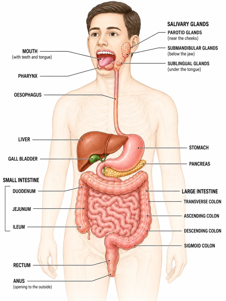 Complete human digestive system with all labelled organs