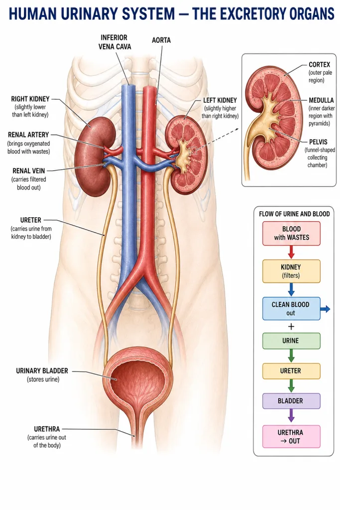 Human urinary system: kidneys, ureters, bladder and urethra