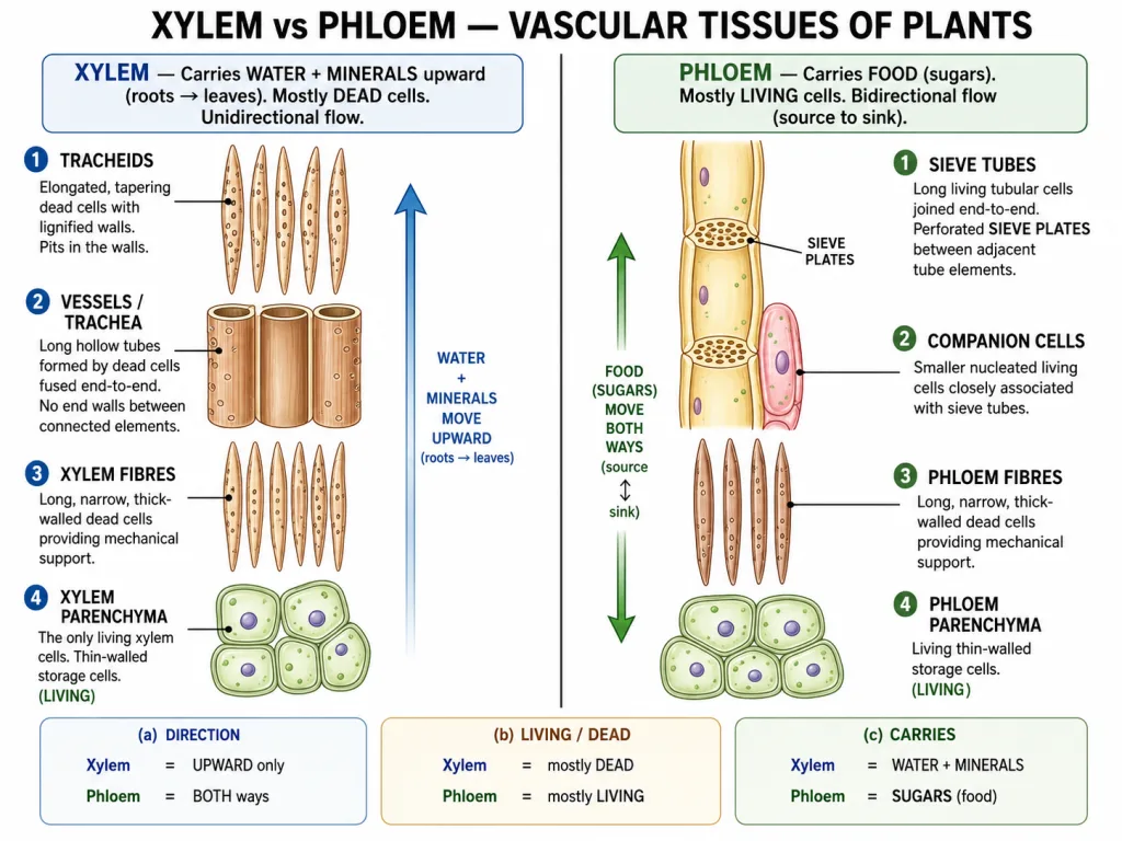 Structure of xylem and phloem transport tissues