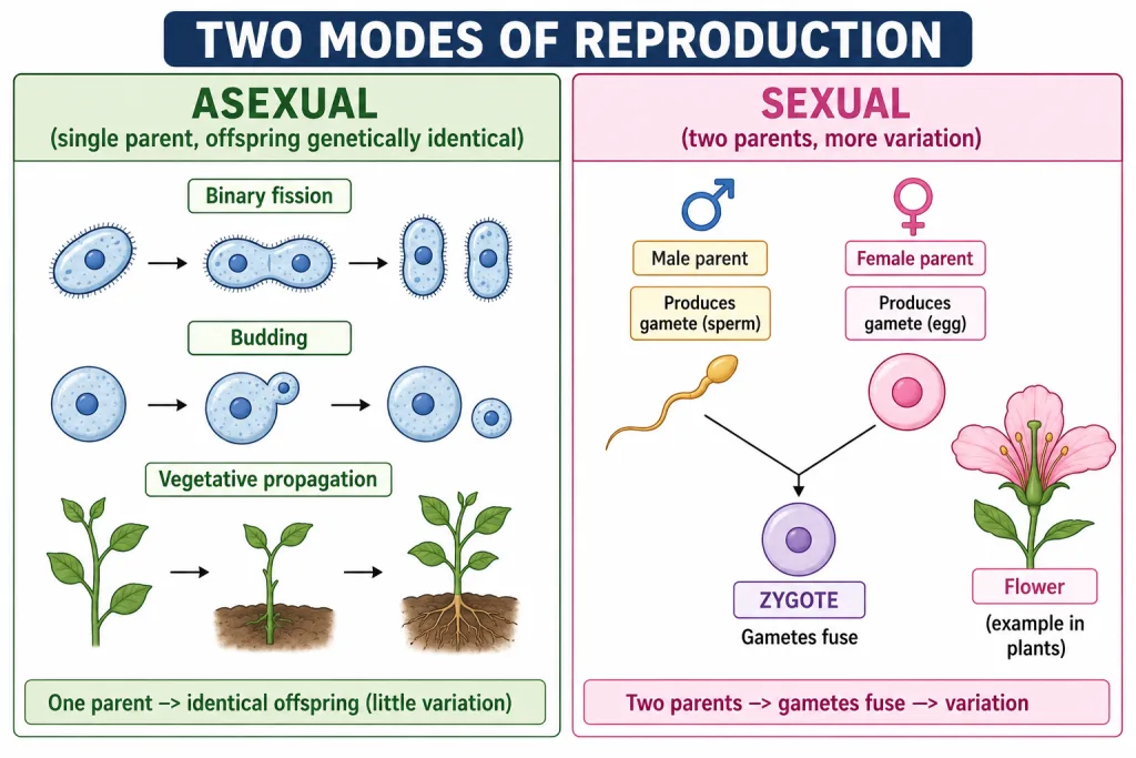 Asexual versus sexual reproduction compared