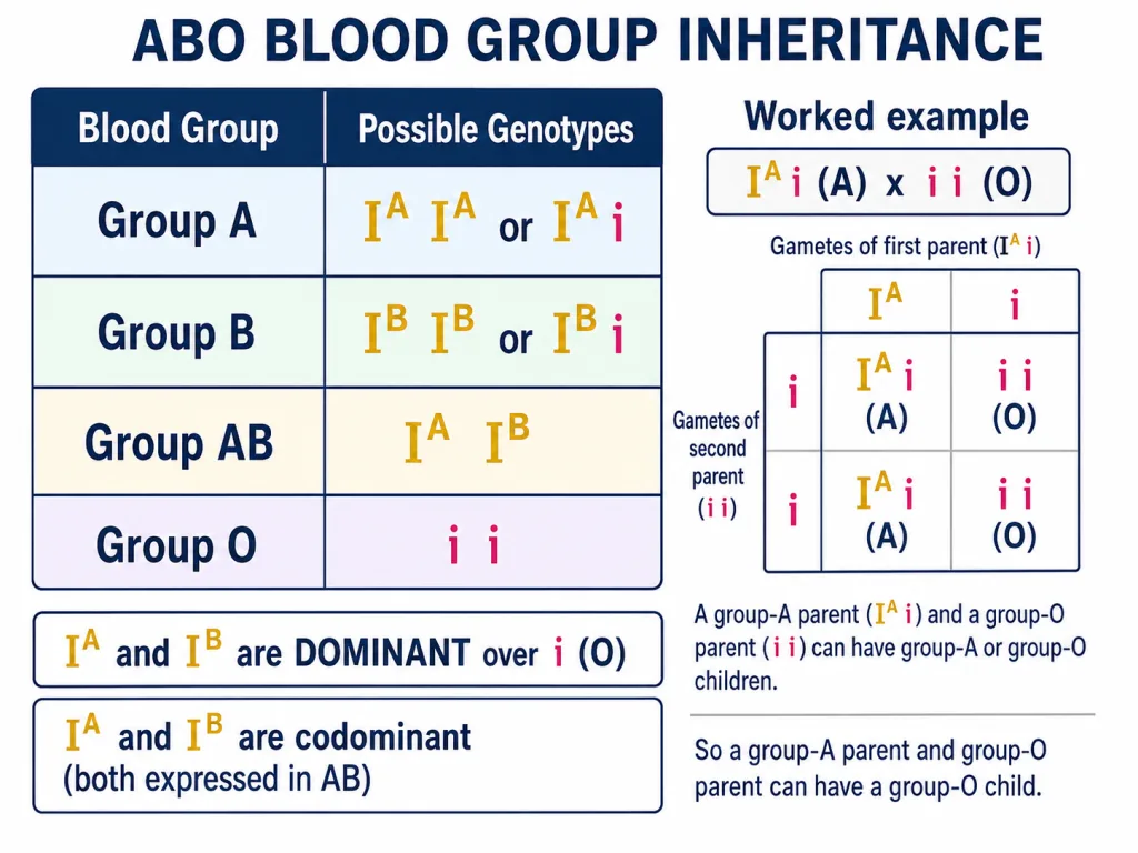 ABO blood group inheritance with genotypes and alleles