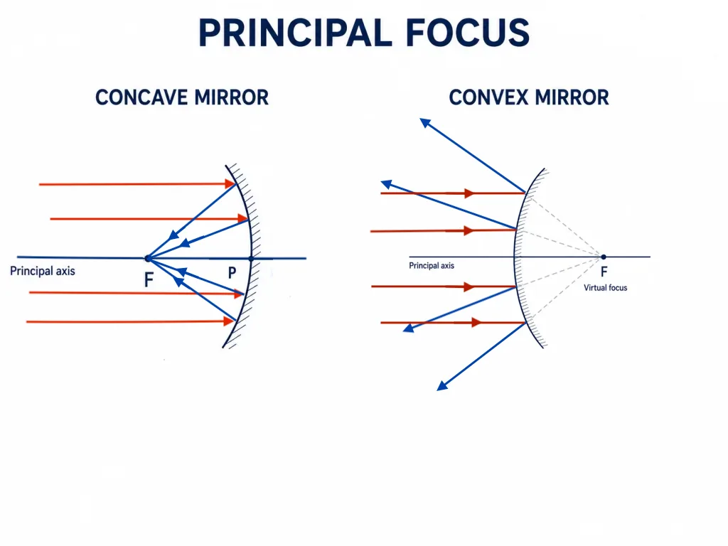 Principal focus of concave and convex mirrors