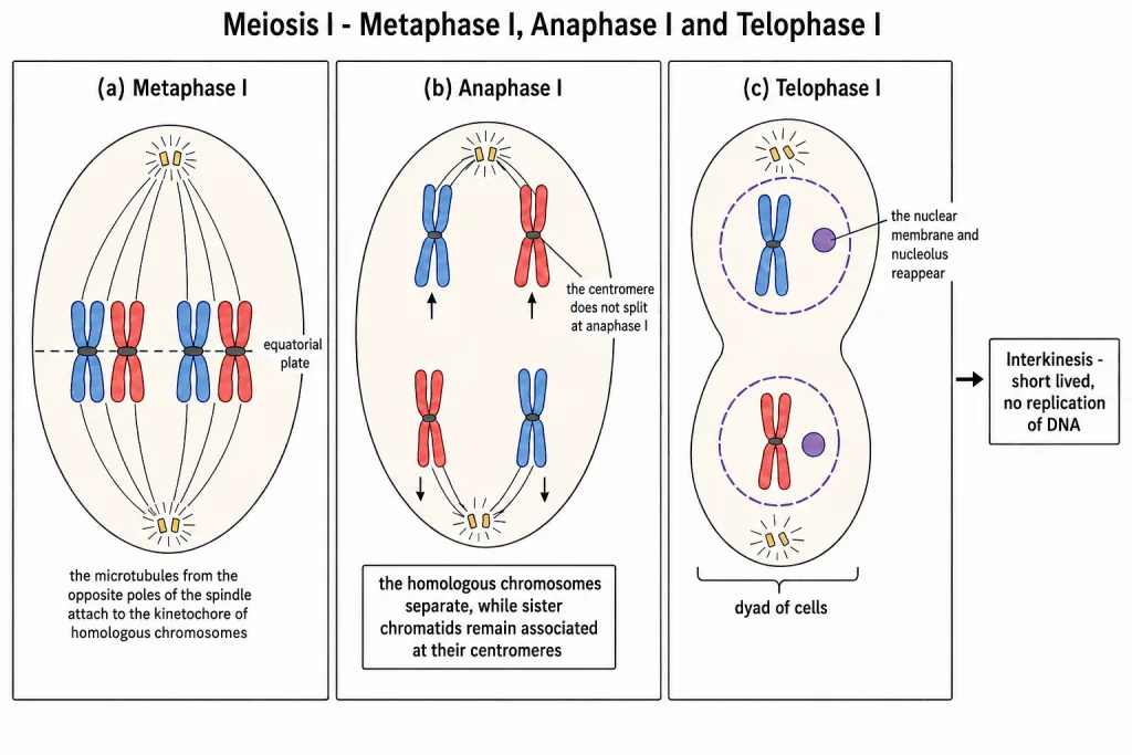 Stages of meiosis I from metaphase I to telophase I