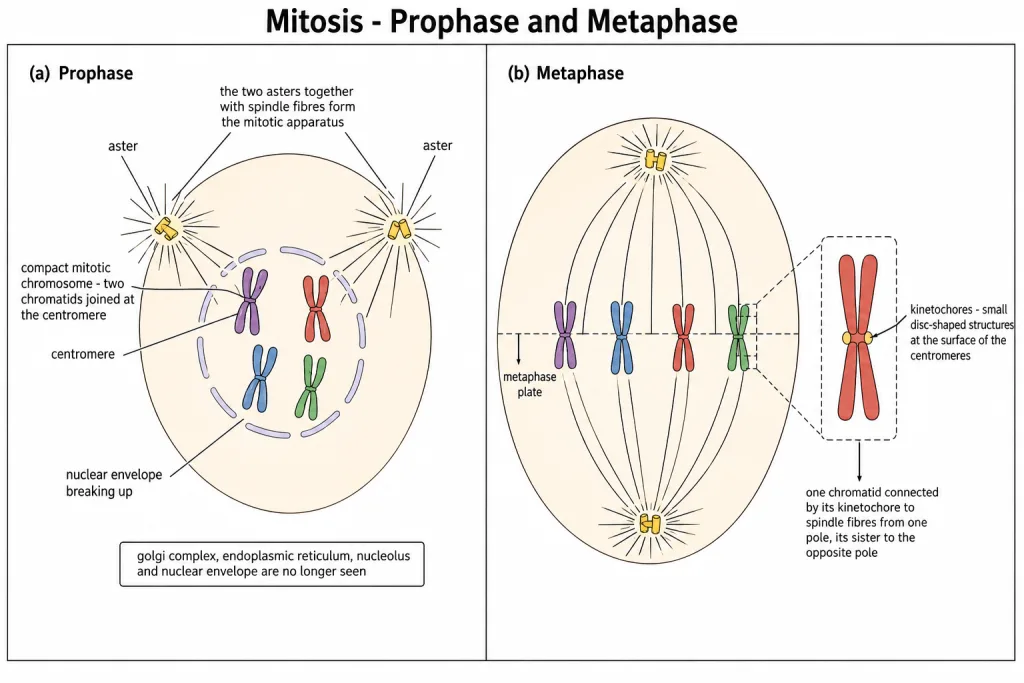 Prophase and metaphase of mitosis with chromosomes and spindle labelled