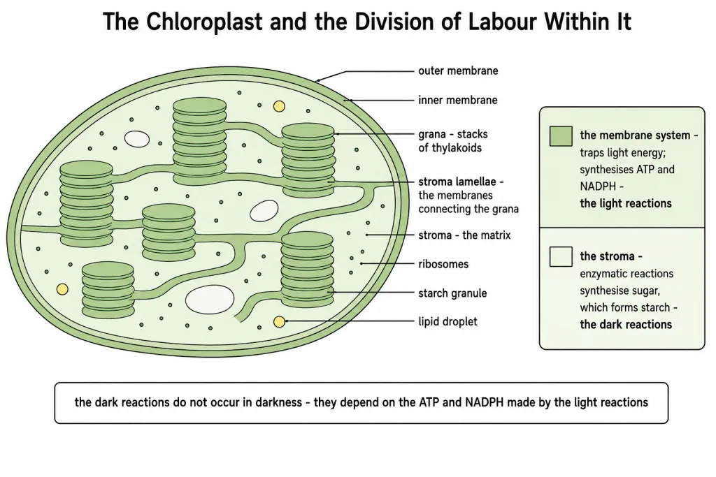 Chloroplast section showing grana, stroma lamellae and stroma