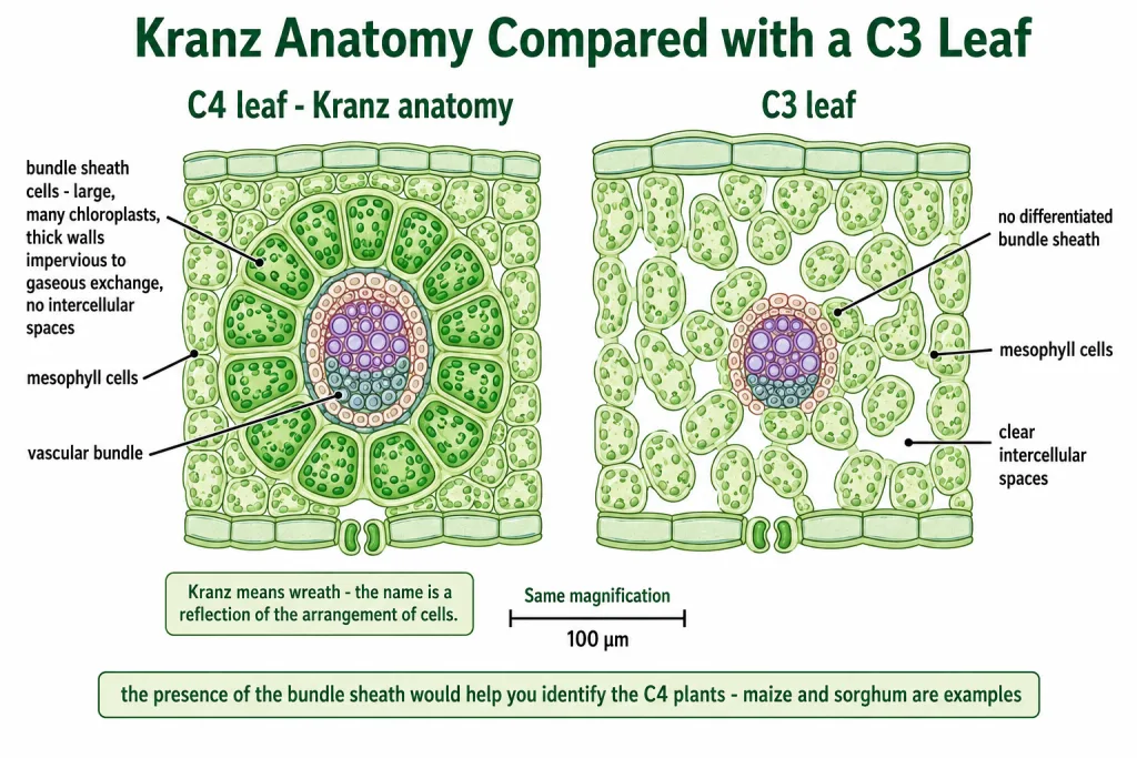 Kranz anatomy with bundle sheath cells around the vascular bundle