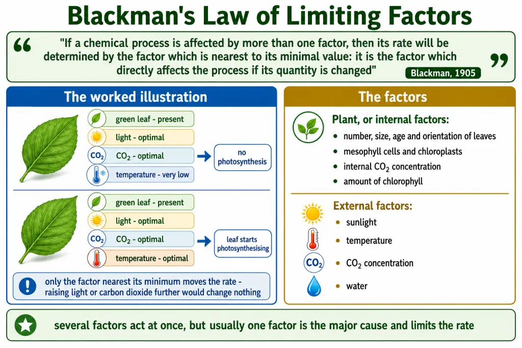 Internal and external factors affecting photosynthesis with the limiting factor idea