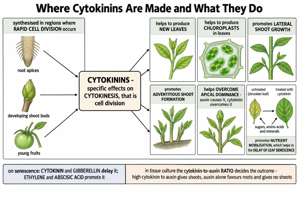 Cytokinin effects on new leaves, lateral shoots and delayed leaf senescence
