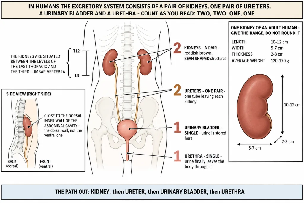 Human urinary system with kidneys, ureters, urinary bladder and urethra
