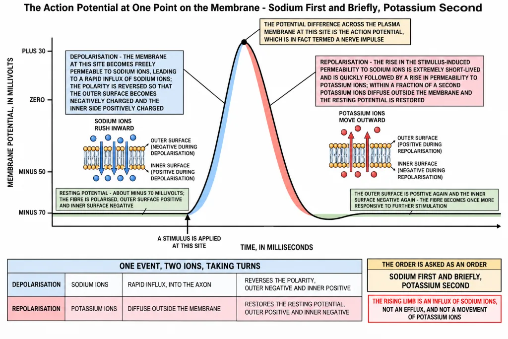 Action potential curve showing depolarisation and repolarisation