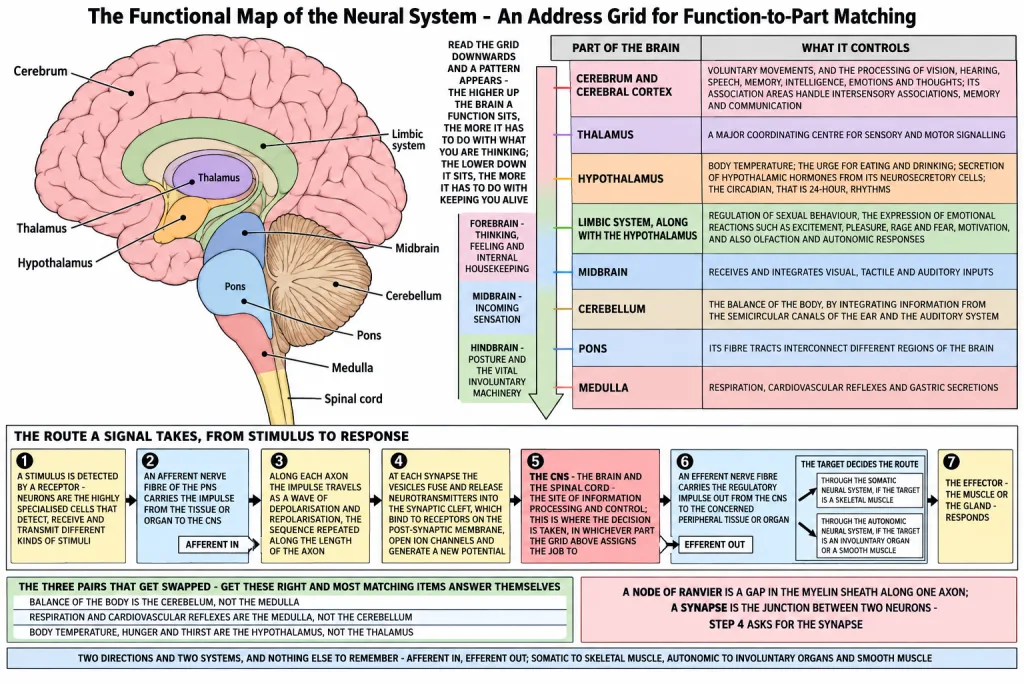 Map of the brain parts against the functions each one controls