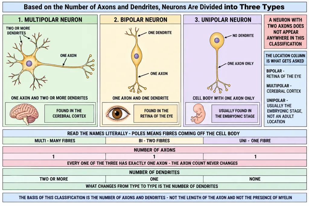 Multipolar bipolar and unipolar neurons compared