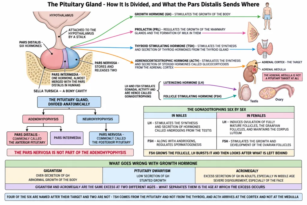 Anterior pituitary hormones and the target glands each one acts on