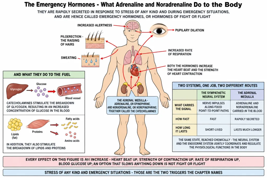Fight or flight effects of adrenaline and noradrenaline on the body