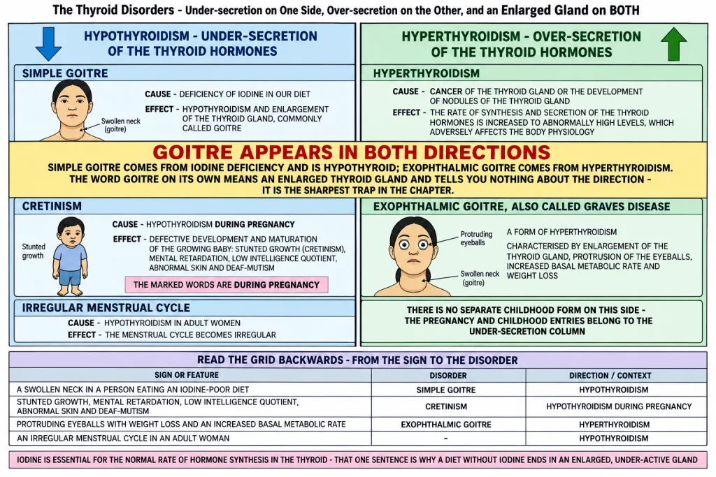 Thyroid disorders of under and over secretion compared