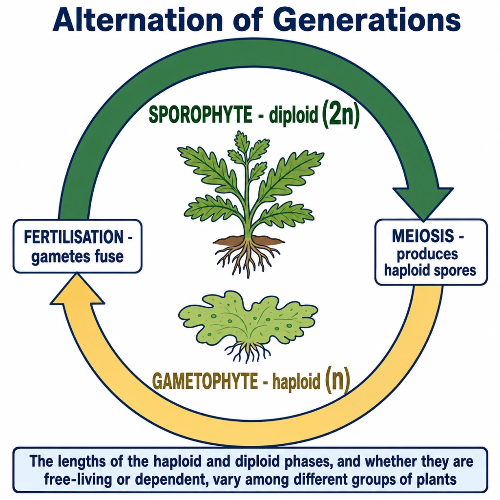 Alternation of diploid sporophytic and haploid gametophytic phases