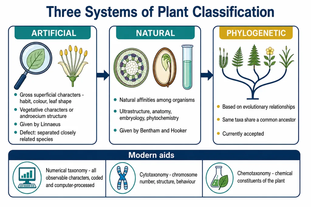Artificial, natural and phylogenetic classification systems compared