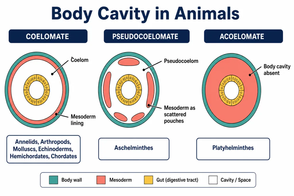 Coelomate, pseudocoelomate and acoelomate body plans