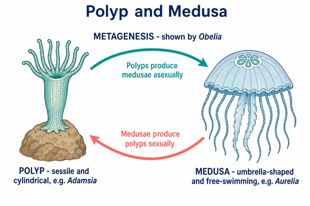 Polyp and medusa body forms with metagenesis