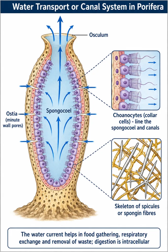 Sponge water canal system with ostia, spongocoel and osculum