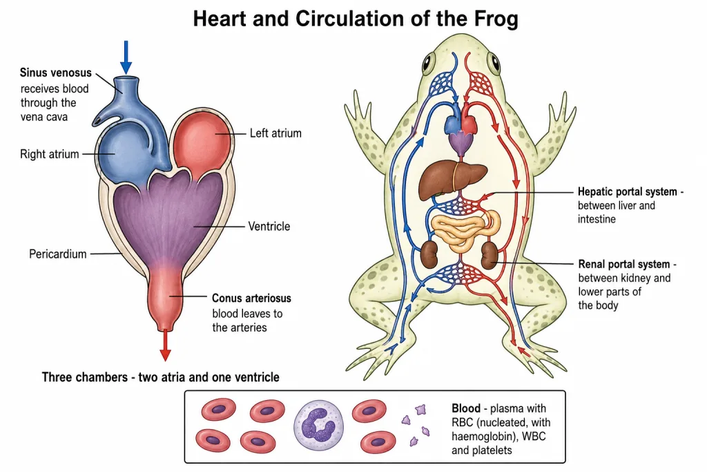 Three-chambered frog heart with sinus venosus and conus arteriosus