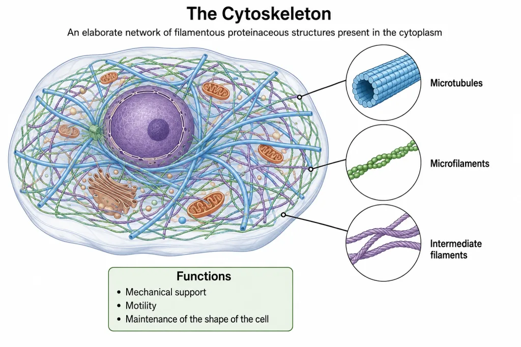 Cytoskeletal network of microtubules, microfilaments and intermediate filaments