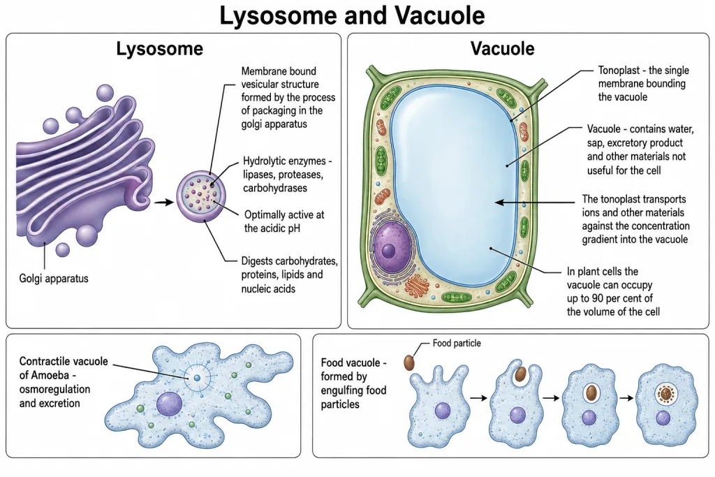 Lysosome and a plant cell vacuole bound by the tonoplast