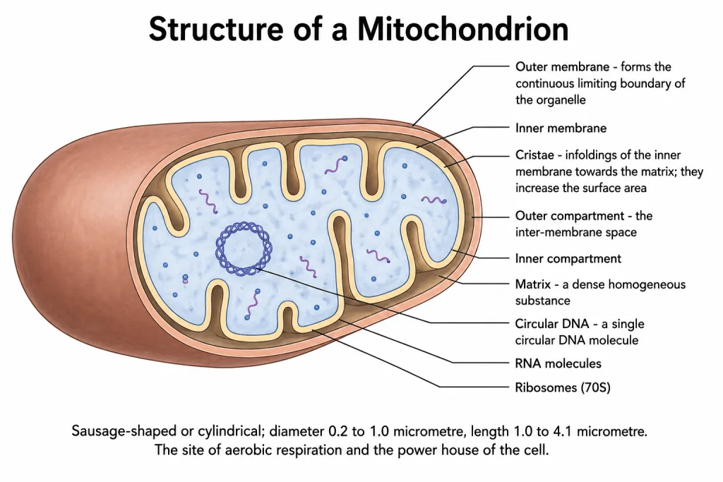 Longitudinal section of a mitochondrion with cristae and matrix