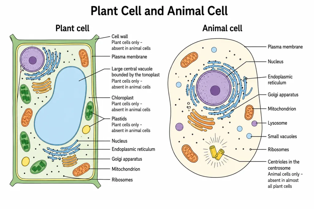 Plant cell and animal cell compared side by side