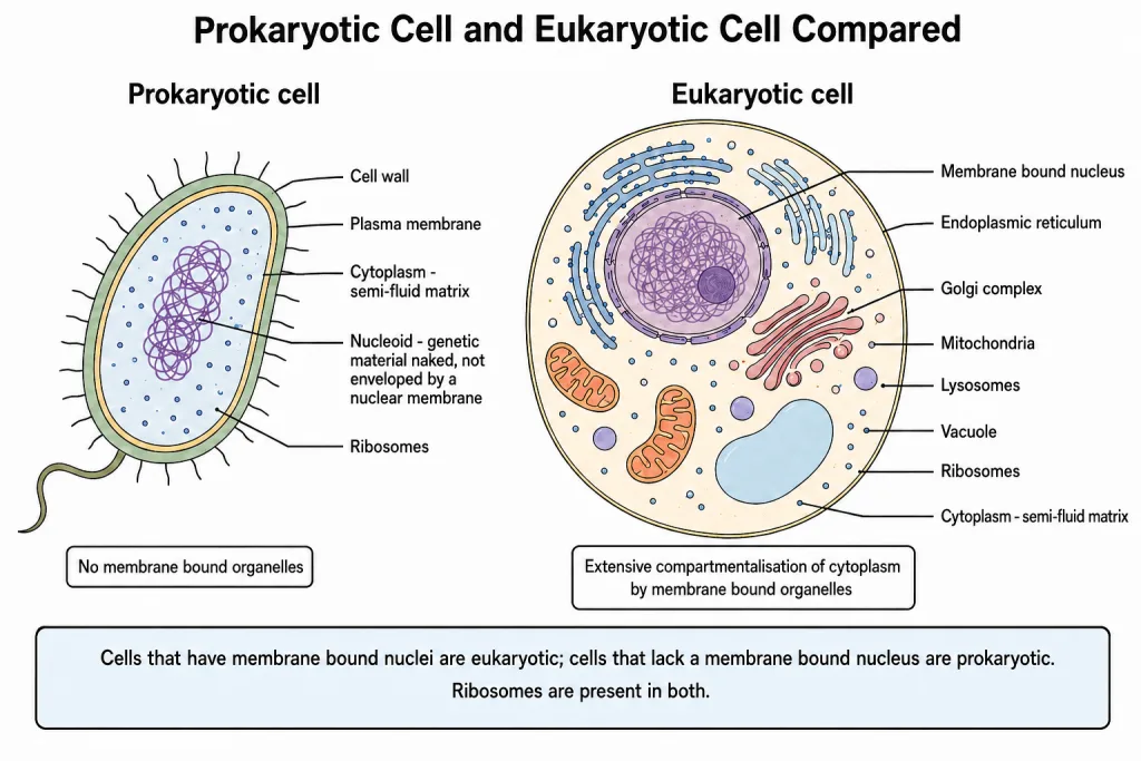 Prokaryotic and eukaryotic cells compared side by side