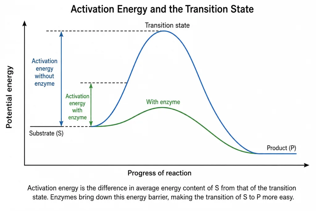 Graph of potential energy against progress of reaction showing activation energy
