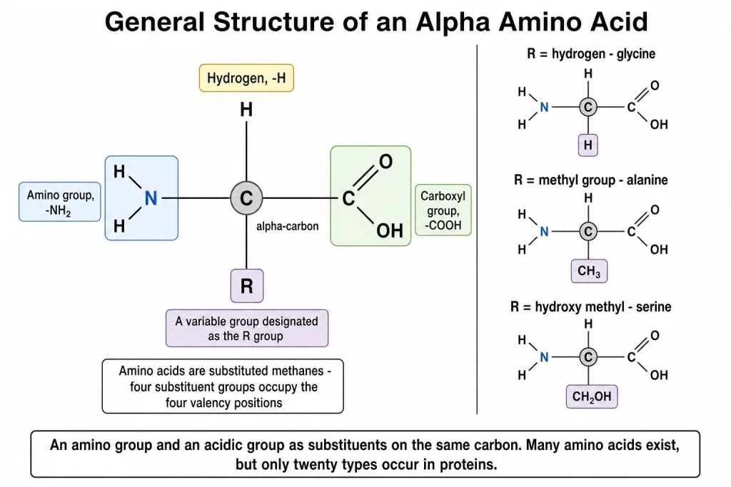 General structure of an alpha amino acid with its four substituent groups