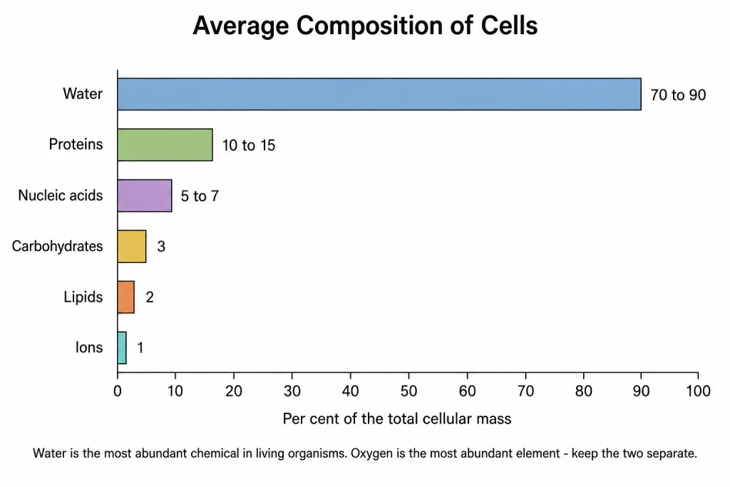 Average composition of a cell by per cent of total cellular mass