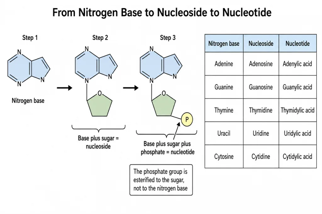A nitrogen base with a sugar and a phosphate group, forming a nucleoside and a nucleotide