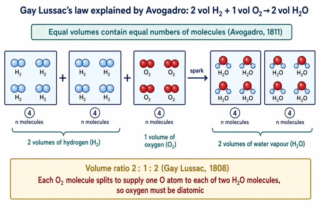 Two volumes hydrogen plus one volume oxygen giving two volumes water vapour