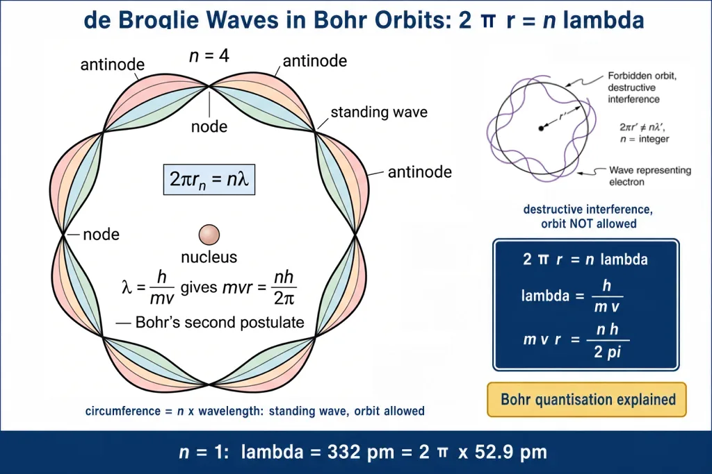 de Broglie standing waves fitted around Bohr orbits n equals 1 to 4