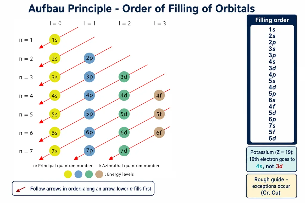 Diagonal arrow diagram giving the aufbau filling order of orbitals