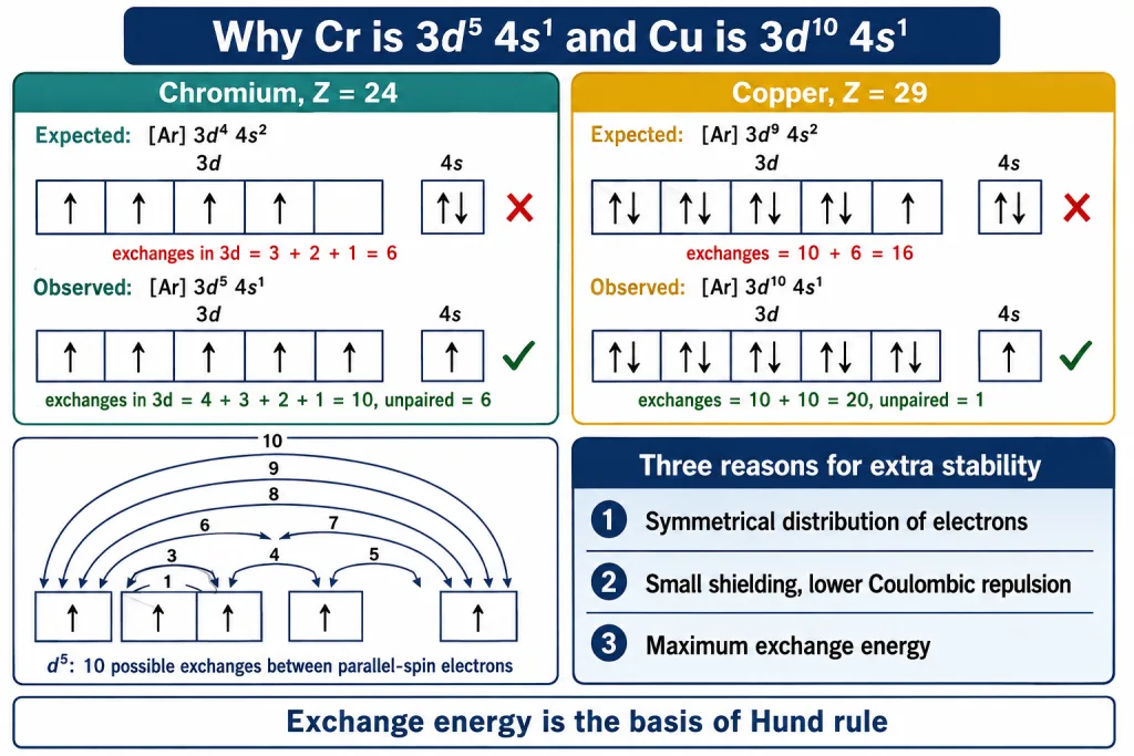 Chromium and copper configurations with exchange-energy count for d5