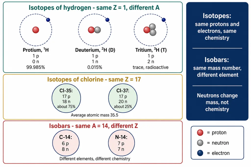 Hydrogen isotopes, chlorine isotopes and the C-14 N-14 isobar pair