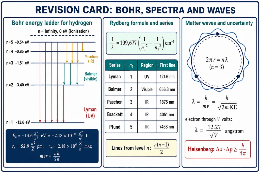 Revision card: Bohr energy ladder, formulas and spectral series