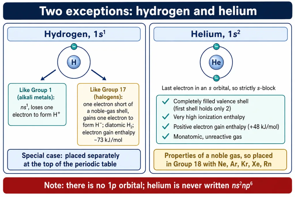 Card explaining the special placement of hydrogen and helium
