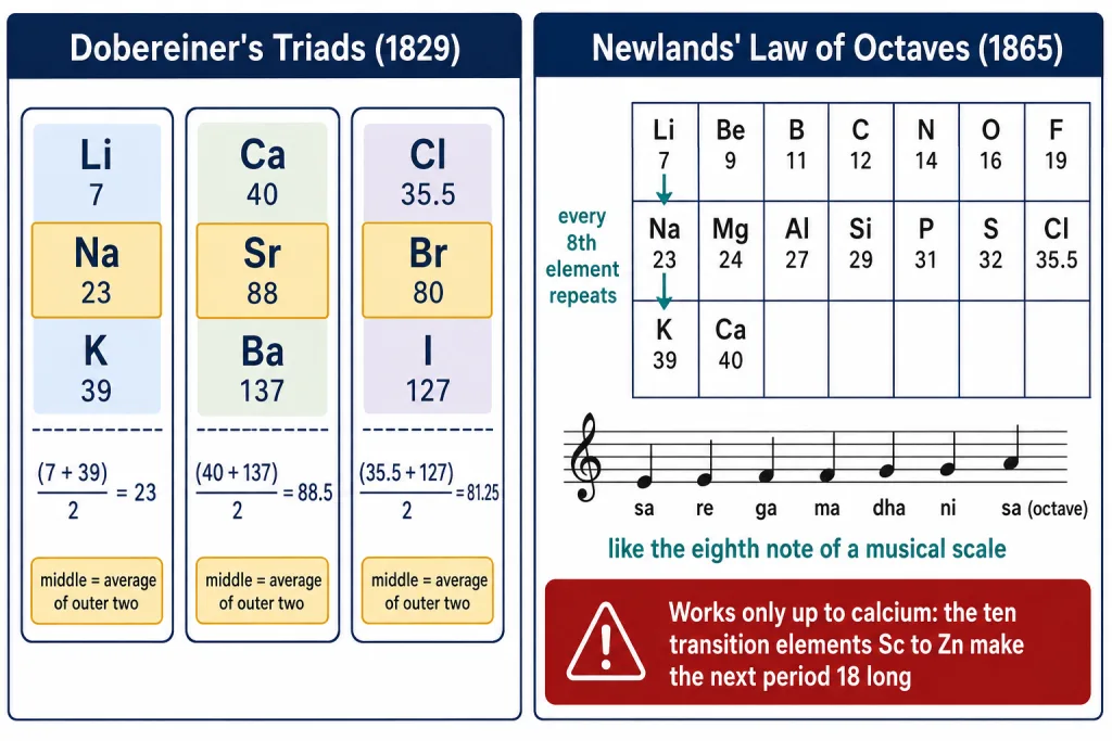 Dobereiner triads averages and Newlands octaves table card