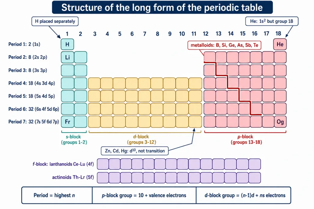 Revision card: long-form table skeleton with blocks, period lengths and group numbers