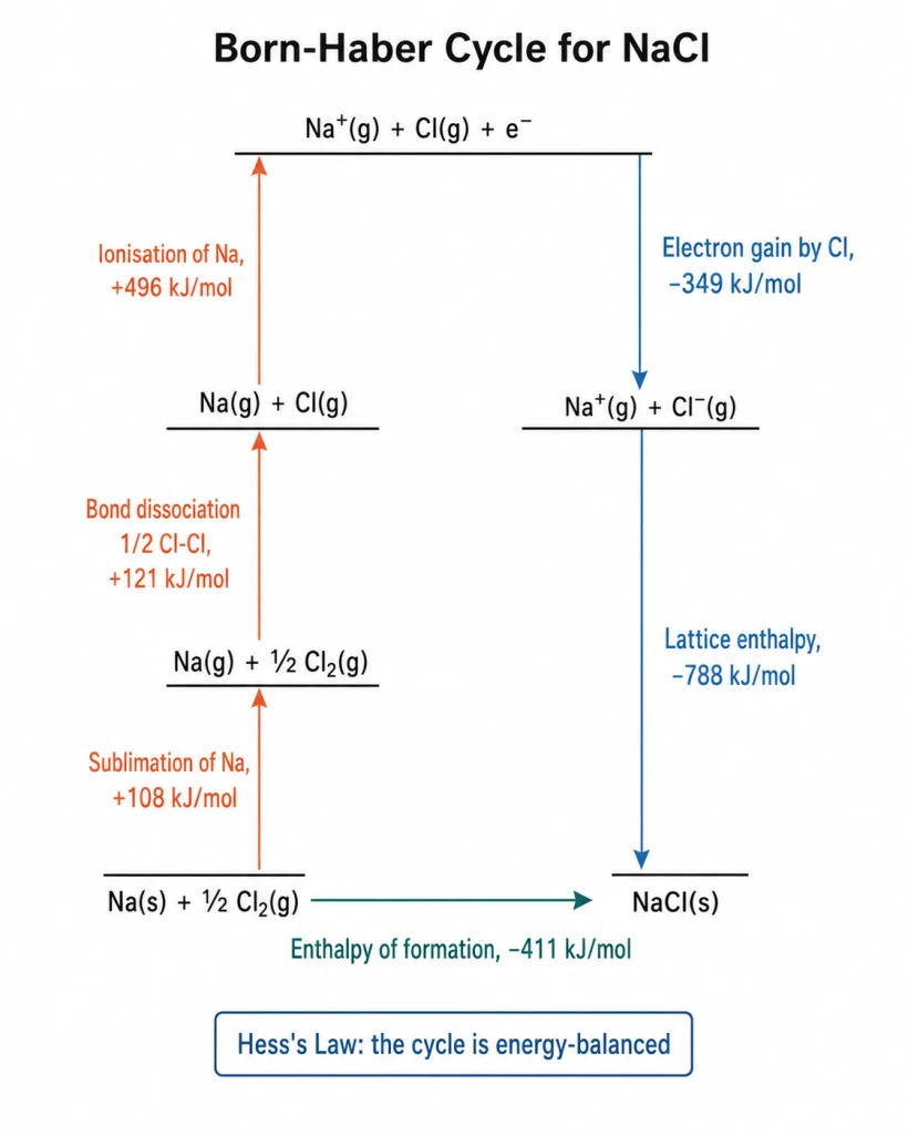 Born-Haber cycle energy diagram for NaCl
