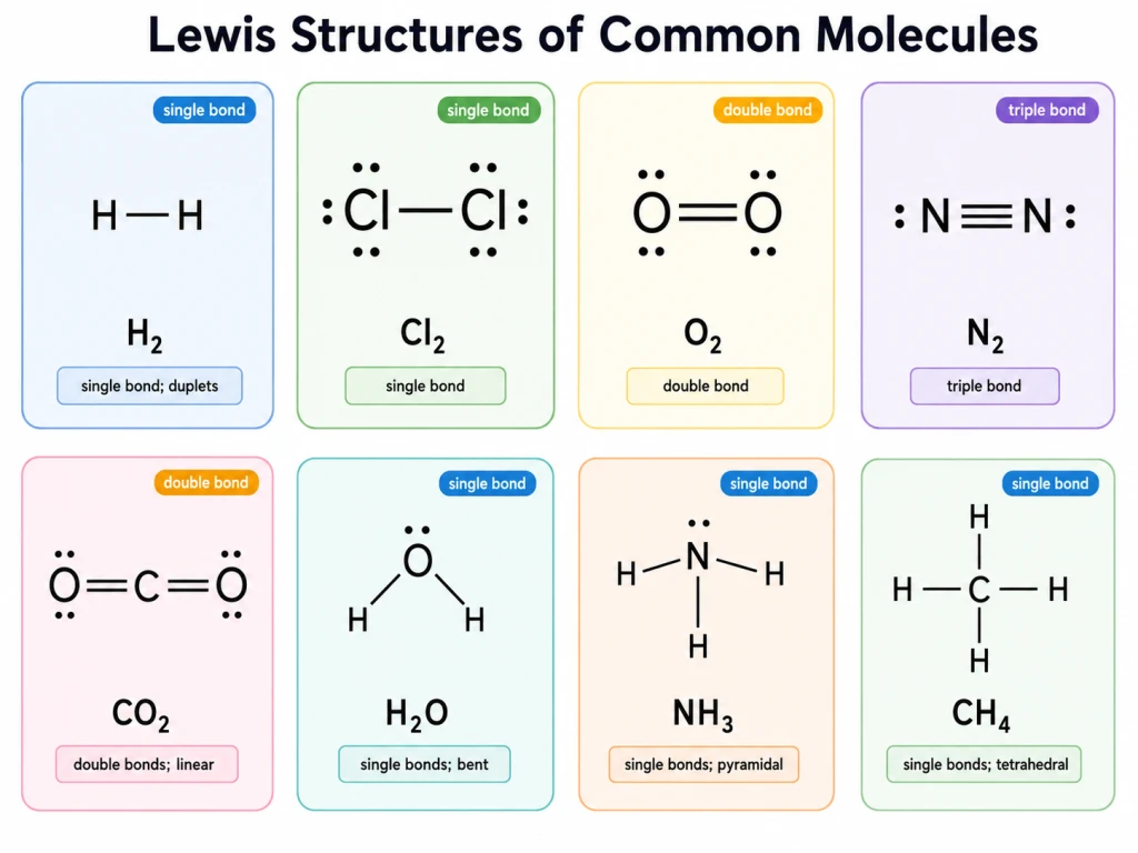 Lewis structures of common molecules and ions