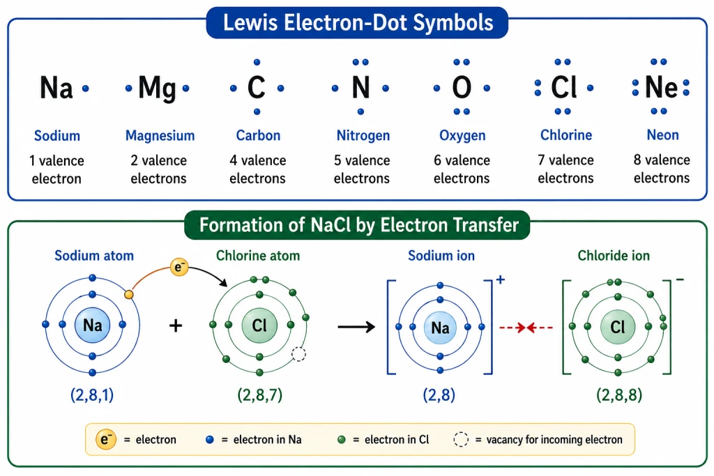 Lewis symbols and electron transfer forming NaCl