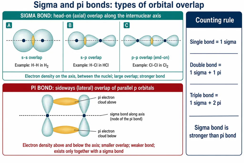 Sigma overlap types s-s s-p p-p and pi overlap