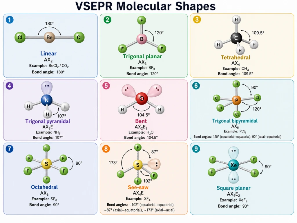 VSEPR molecular shapes with bond angles