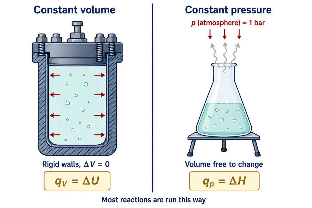 Rigid sealed vessel at constant volume beside an open flask at constant atmospheric pressure