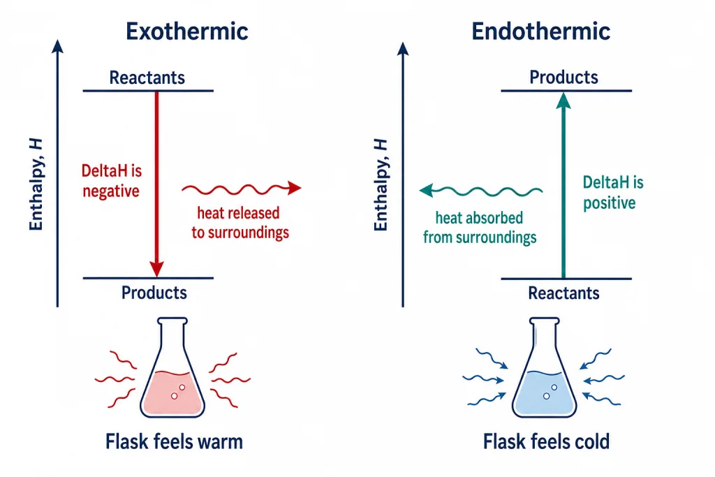 Enthalpy level diagrams for an exothermic reaction and an endothermic reaction